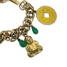 Load image into Gallery viewer, Vintage Asian gold fauc jade charm chain designer gold charm bracelet
