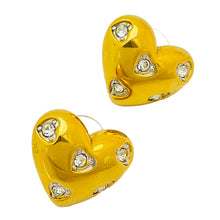 Load image into Gallery viewer, Vintage gold rhinestone heart clip on designer runway earrings
