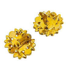 Load image into Gallery viewer, Vintage gold rhinestone lucite huge clip on designer runway earrings
