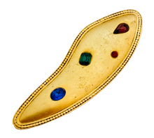 Load image into Gallery viewer, Vintage huge gold matte colorful rhinestone designer runway brooch

