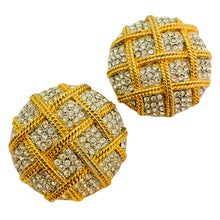 Load image into Gallery viewer, Vintage gold rhinestone huge clip on designer runway earrings
