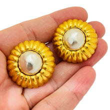 Load image into Gallery viewer, Vintage ANNE KLEIN gold pearl huge clip on designer runway earrings
