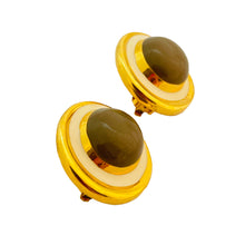 Load image into Gallery viewer, Vintage gold enamel huge clip on designer runway earrings
