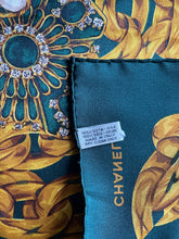 Load image into Gallery viewer, CHANEL authentic vintage silk scarf pearl gripoix gold chains jewels
