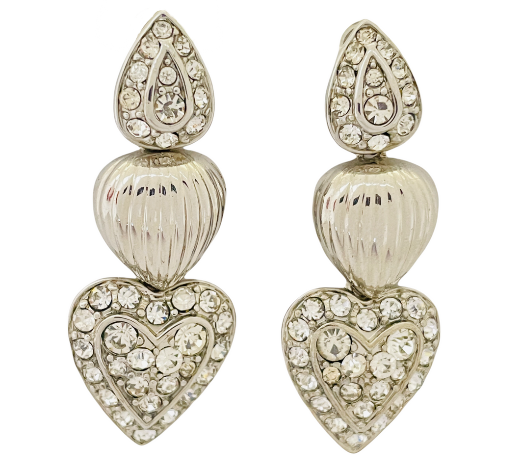 Vintage NOLAN MILLER silver rhinestone designer runway drop pierced earrings