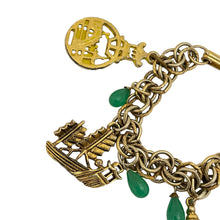 Load image into Gallery viewer, Vintage Asian gold fauc jade charm chain designer gold charm bracelet
