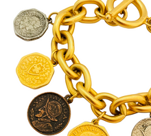 Load image into Gallery viewer, Vintage gold chain coin charm designer runway bracelet
