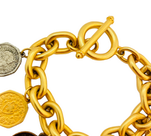 Load image into Gallery viewer, Vintage gold chain coin charm designer runway bracelet
