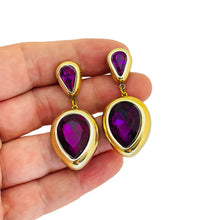 Load image into Gallery viewer, Vintage gold purple plastic earrings
