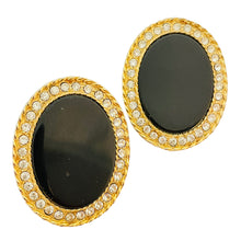 Load image into Gallery viewer, Vintage gold rhinestone huge clip on designer runway earrings
