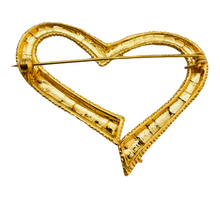 Load image into Gallery viewer, Vintage gold textured heart designer runway brooch
