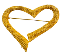 Load image into Gallery viewer, Vintage gold textured heart designer runway brooch
