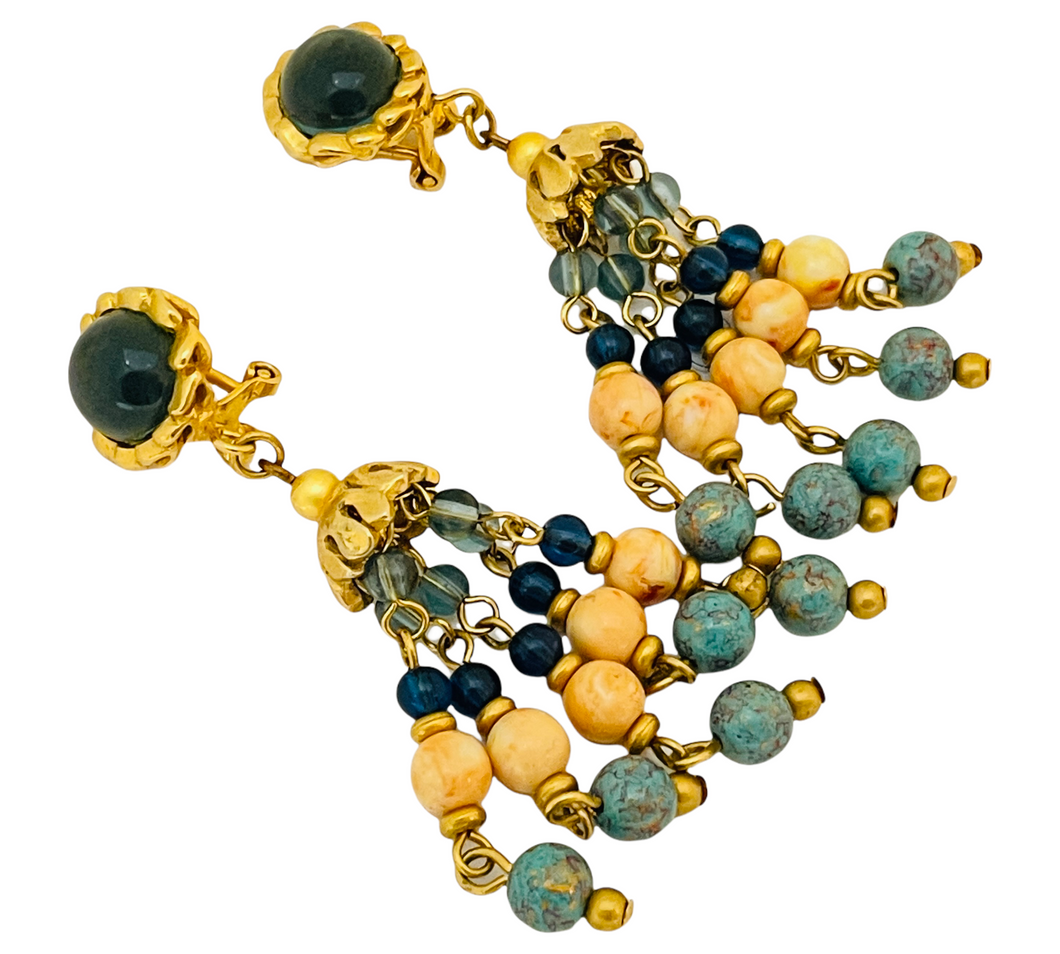 Vintage LIZ CLAIBORNE gold dangle designer runway clip on earrings