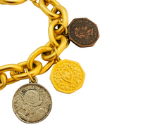 Load image into Gallery viewer, Vintage gold chain coin charm designer runway bracelet
