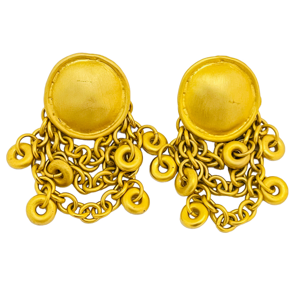 Vintage GINNIE JOHANSEN matte gold designer runway earrings