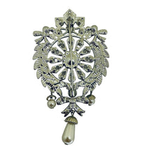 Load image into Gallery viewer, Vintage silver rhinestone pearl bow designer brooch
