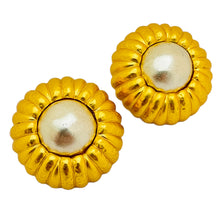 Load image into Gallery viewer, Vintage ANNE KLEIN gold pearl huge clip on designer runway earrings
