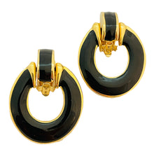 Load image into Gallery viewer, Vintage gold enamel door knocker huge clip on designer runway earrings
