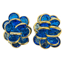 Load image into Gallery viewer, Vintage gold bezel sapphire crystal clip on designer runway earrings
