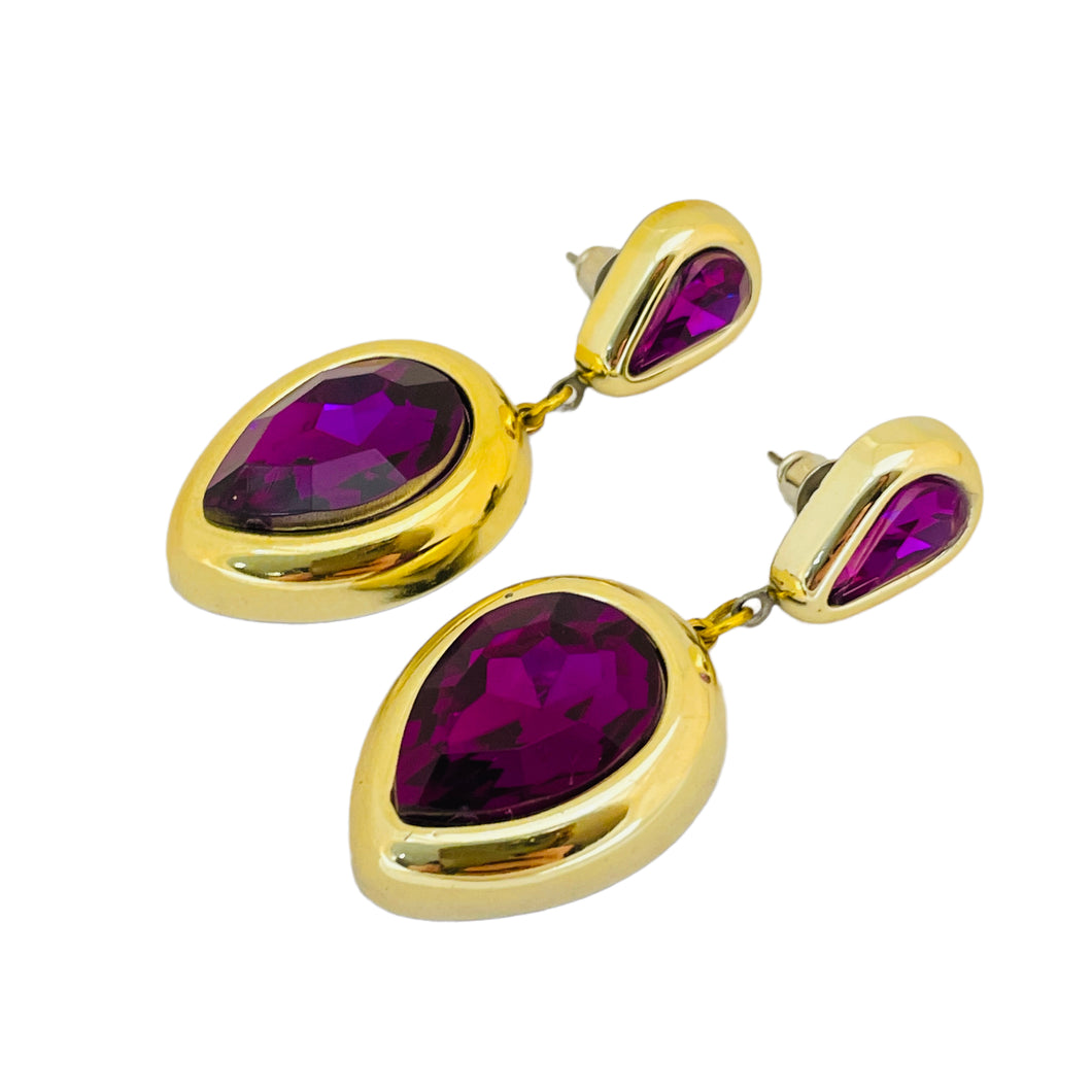 Vintage gold purple plastic earrings