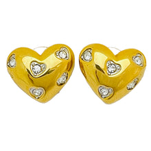 Load image into Gallery viewer, Vintage gold rhinestone heart clip on designer runway earrings
