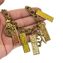 Load image into Gallery viewer, Vintage Asian gold enamel charm chain designer gold charm bracelet
