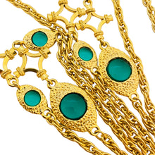 Load image into Gallery viewer, Vintage gold emerald green glass station long designer runway necklace
