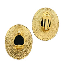 Load image into Gallery viewer, Vintage gold rhinestone huge clip on designer runway earrings
