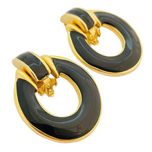 Load image into Gallery viewer, Vintage gold enamel door knocker huge clip on designer runway earrings
