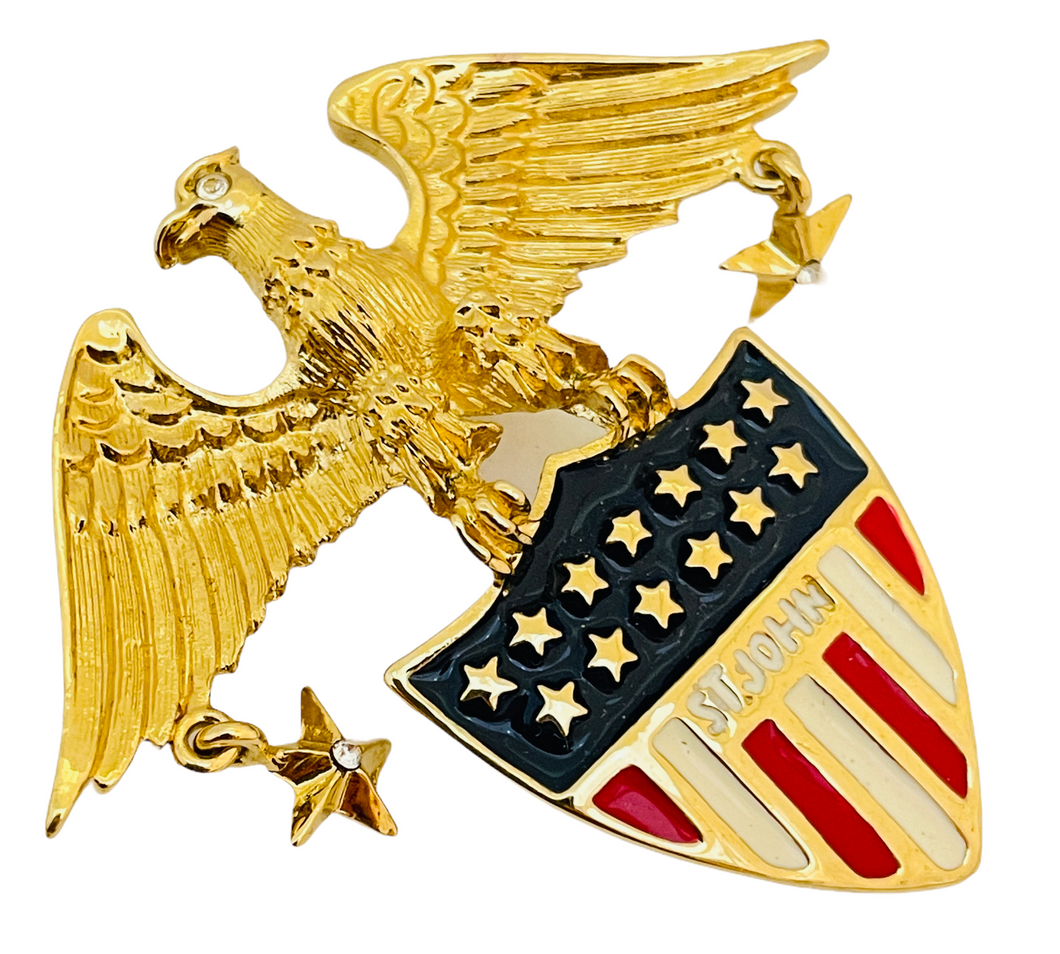 Vintage ST JOHN gold eagle American flag designer runway brooch