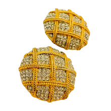 Load image into Gallery viewer, Vintage gold rhinestone huge clip on designer runway earrings
