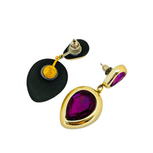 Load image into Gallery viewer, Vintage gold purple plastic earrings
