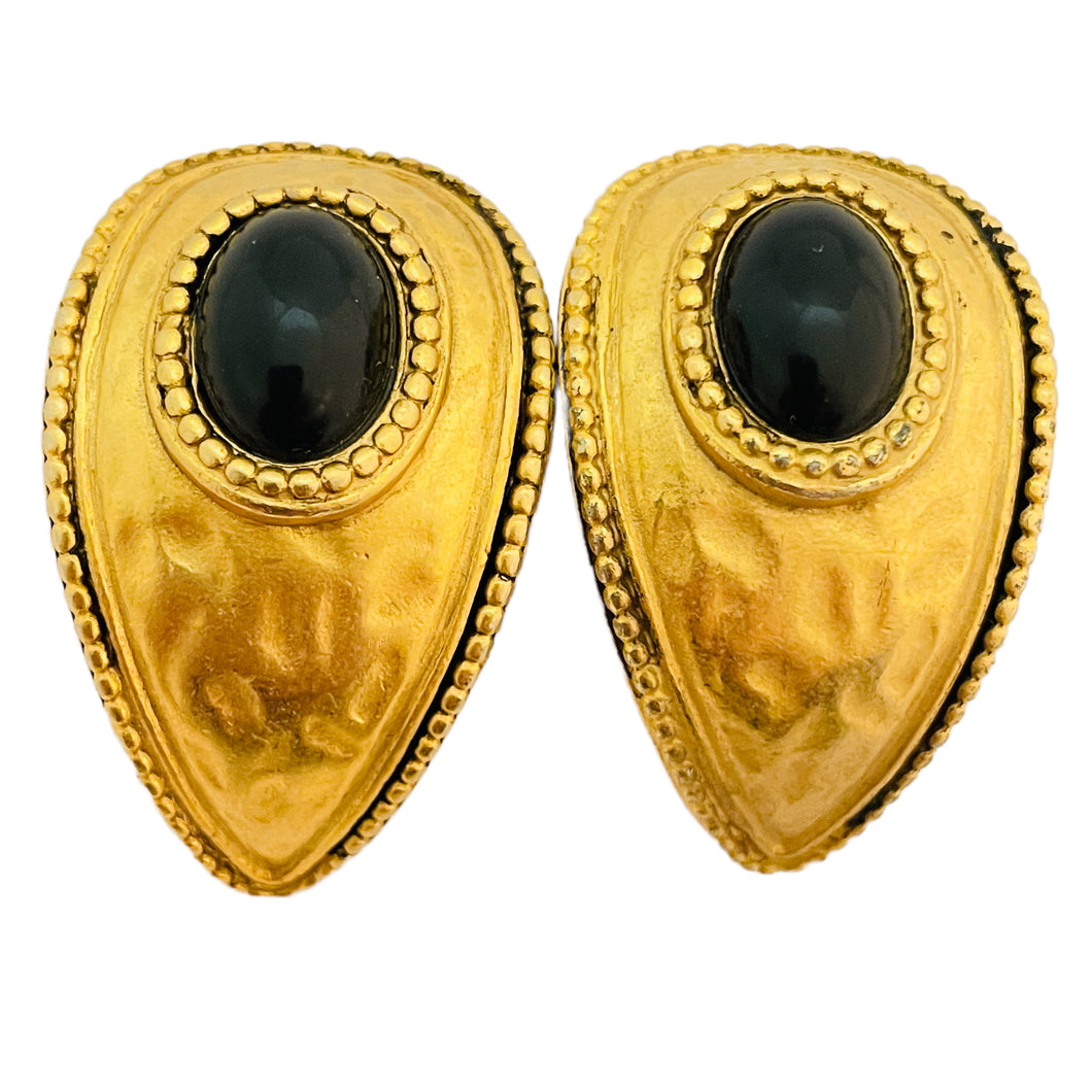 Vintage matte gold etruscan huge clip on designer runway earrings